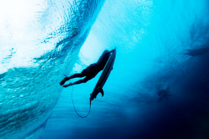 Out in the ocean, “I get really calm,” says Slater, who turned 50 in February. “Everything becomes really easy. I have a breakthrough, and then it comes out during my surfing.”